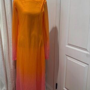 Cider Ombre Orange to Pink Long Sleeve Maxi Dress